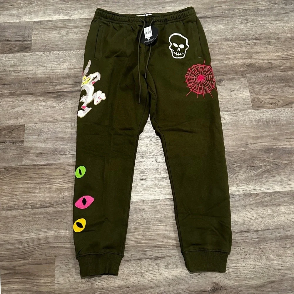 Freeze Max Looney Tunes Bugs Bunny Joggers Mens L Olive Green Sweatpants Patch